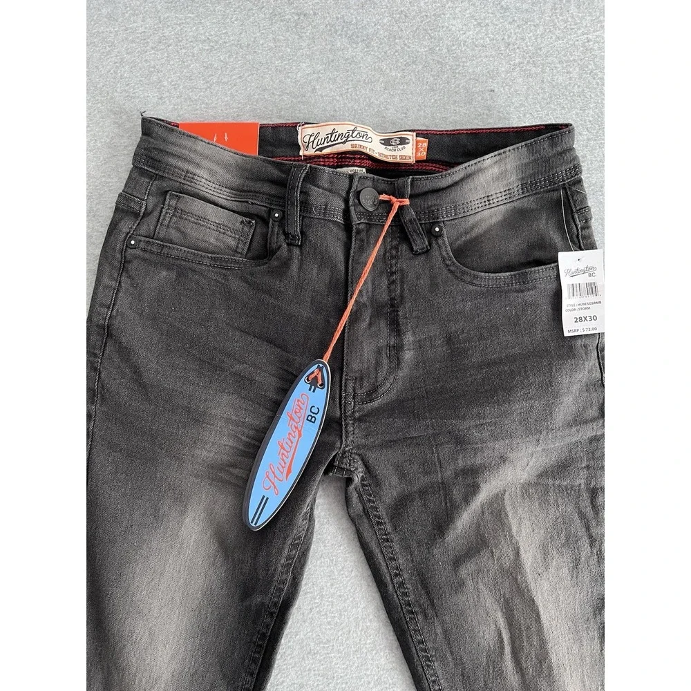 Huntington BC Jeans Mens 28x30 Skinny‎ Fit Stretch Denim Storm Black Surf Team